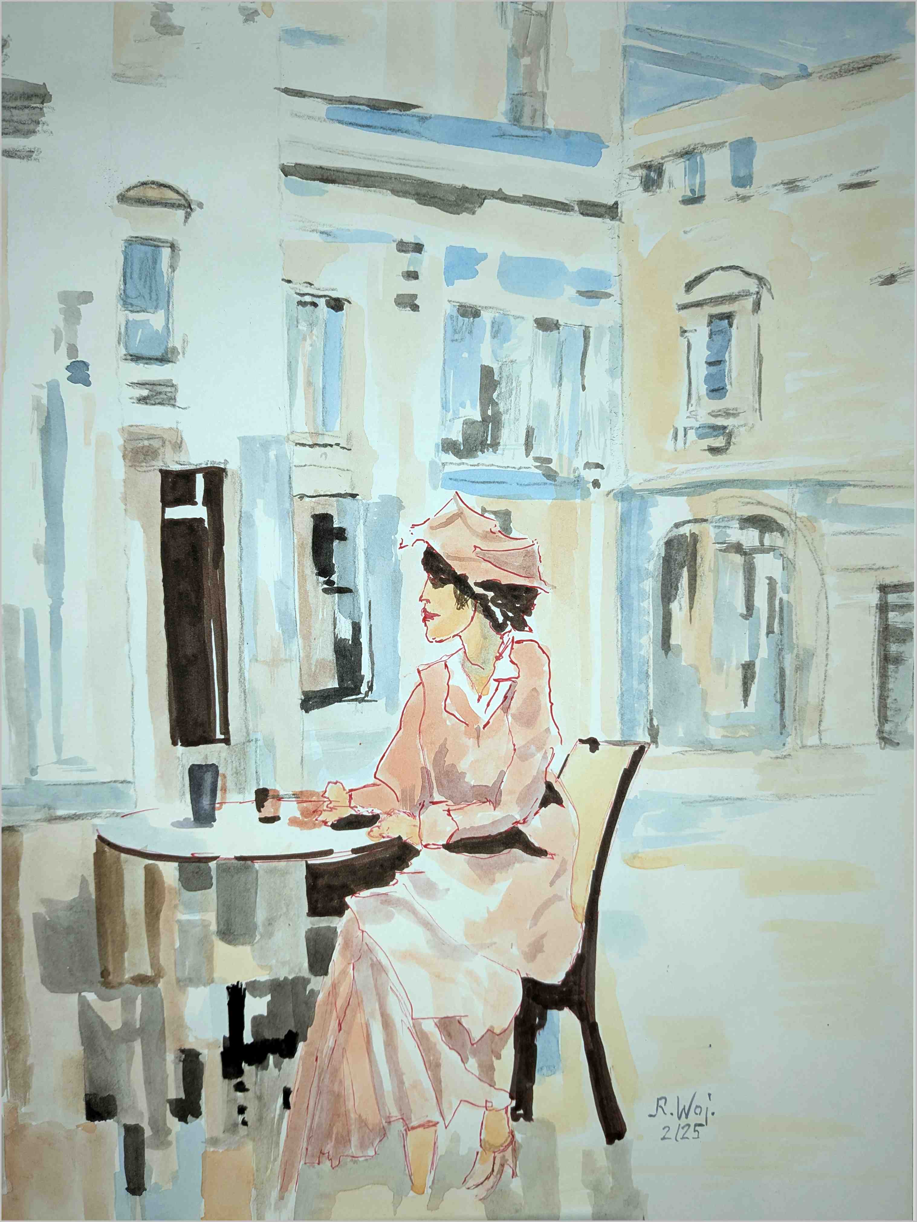   Dame am Cafe-Tisch